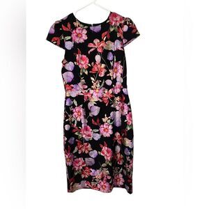 Betsy Johnson Floral Printed Scuba Sheath Dress metallic flowers